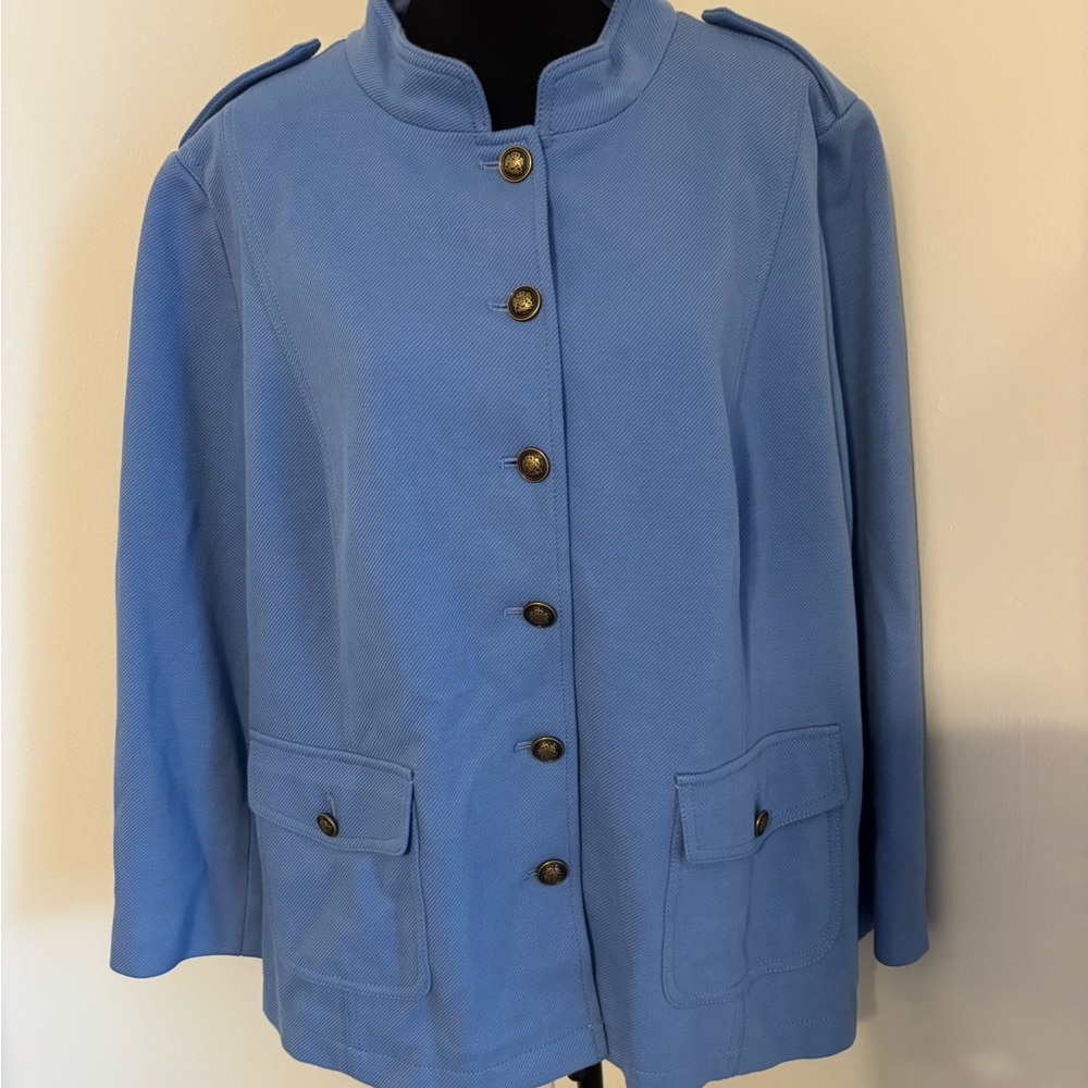 Talbots Blue Button-Up Cape Jacket